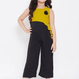 Stylo Bug Girls Black & Mustard Yellow Colourblocked Culotte Jumpsuit-image-13