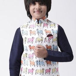 Hangup Boys White & Pink Printed Nehru Jacket-23