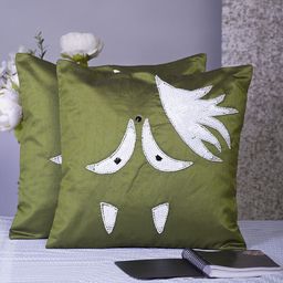 Alina decor Green & Silver-Toned Set of 2 Embellished Square Cushion Covers-50