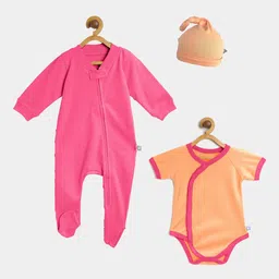 Cherrytoes Pack of 3 Infants Magenta & Orange Sleepsuit Gift Set-picture-16