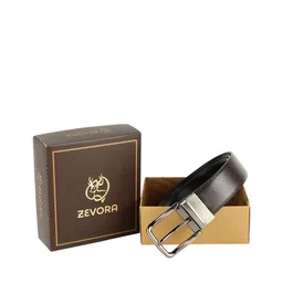 ZEVORA Men Brown & Black Textured Reversible Belt-image-91