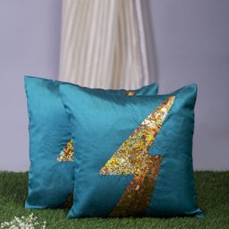 Alina decor Blue & Gold-Toned Set of 2 Embellished Square Cushion Covers-19