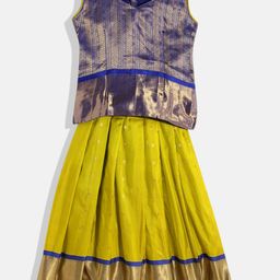 Kanakadara Girls Blue & Green Ready to Wear Pure Silk Pavadai Set-picture-49