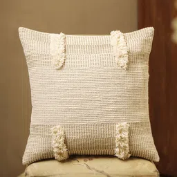 Aura Cream Self Design Cotton Square Cushion Cover-picture-42