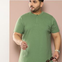 Sztori Plus Size Henley Neck Textured Pure Cotton Polo Collar T-shirt-image-78
