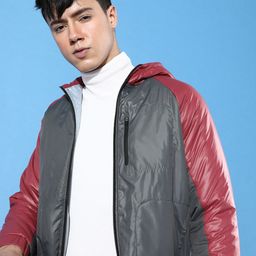 Mast & Harbour Men Steel Grey & Hot Wine Blocked Story Padded Jacket-picture-29
