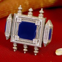 TEEJH Oxidized Silver-Toned & Blue Meena Enamelled Finger Ring-image-26
