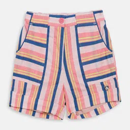 Blue Giraffe Girls Blue Striped Regular Fit Cotton Regular Shorts-image-77