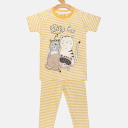 Lazy Shark Girls Yellow & White Printed Night Suit-86