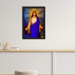 eCraftIndia Blue & Mustard Yellow Jesus Christ Satin Matte Texture UV Wall Painting-11