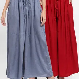 Clora Creation Women Pack Of 2 Grey & Maroon Solid Wide Leg Palazzos-46