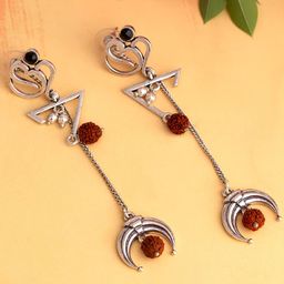 Voylla Silver-Toned & Maroon Geometric Drop Earrings-image-53