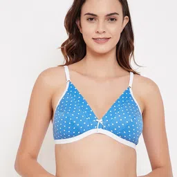 Clovia Blue Printed Non-Wired Non Padded Cotton Plunge Bra BR1595D0334B-picture-2