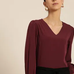 her by invictus Burgundy Cuffed Sleeves Top-image-6