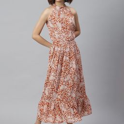 StyleStone Women Rust Printed Maxi Dress-image-5