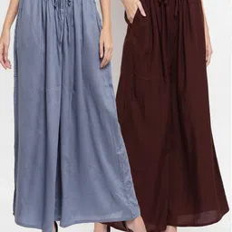 Clora Creation Women Pack Of 2 Grey & Brown Solid Wide Leg Palazzos-image-37