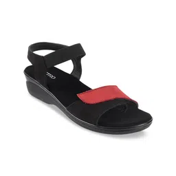 Metro Women Black Colourblocked Leather Wedges-picture-57