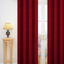 Story@home Red Jacquard Textured Single Door Curtain-image-109