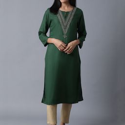 W Women Green Yoke Design Kurta-image-90