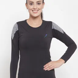 Boston Club Women Black Striped Slim-Fit Round Neck T-shirt-image-55