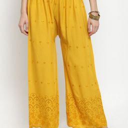 Clora Creation Women Mustard Yellow Embroidered Straight Palazzos-image-28