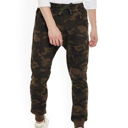 PUNK Men Olive Green & Khaki Relaxed Loose Fit Printed Joggers-image-93