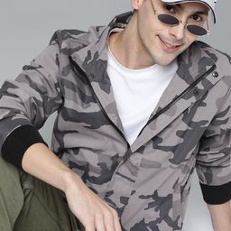 HERE&NOW Men Grey Camouflage Print Bomber Jacket-picture-17