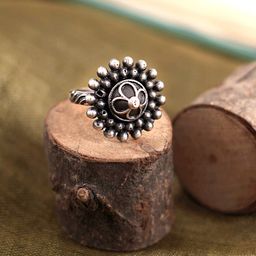 TEEJH Oxidized Silver-Toned Oxidised Finger Ring-30