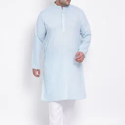 Hangup Men Blue & White Solid Kurta with Pyjamas-20
