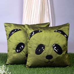 Alina decor Green & Black Set of 2 Embellished Square Cushion Covers-20