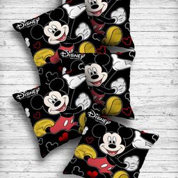 Kuber Industries Black Set of 5 Cartoon Characters Square Cushion Covers-50