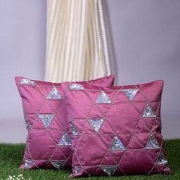 Alina decor Pink Set of 2 Embellished Square Cushion Covers-23