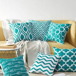 MODERN HOMES Sea Green & White Set of 6 Geometric Square Cushion Covers-18