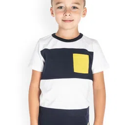 Cherry Crumble Boys Navy Blue Colourblocked Round Neck T-shirt-image-87