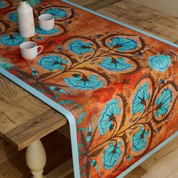 SEJ by Nisha Gupta Brown & Blue Floral Print Rectangular Cotton Table Runner-36