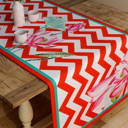 SEJ by Nisha Gupta Red & White Chevron Print Rectangular 48" x 13" Cotton Table Runner-48