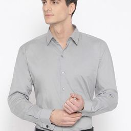 Hancock Men Grey Solid French Cuff Slim Fit Pure Cotton Formal Shirt-image-135