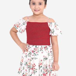 Naughty Ninos Girls White Printed Fit and Flare Dress-image-73