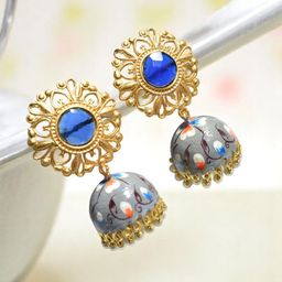 TISHUL JEWELS Gold-Plated Artificial Stones Studded & Beads Beaded Dome Shaped Jhumkas-17