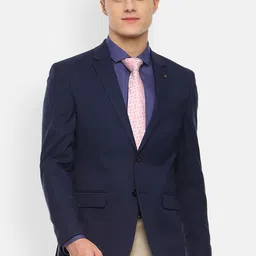 Louis Philippe Men Navy Blue Checked Slim-Fit Single-Breasted Formal Blazer-picture-41