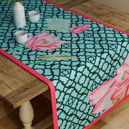 SEJ by Nisha Gupta Sea Green & Pink Floral Print Rectangular 48" x 13" Cotton Table Runner-20