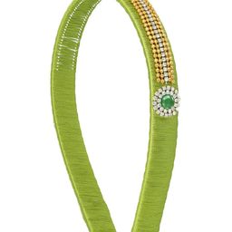 AKSHARA Girls Green Handcrafted Embellished Hairband with Silk Thread-19