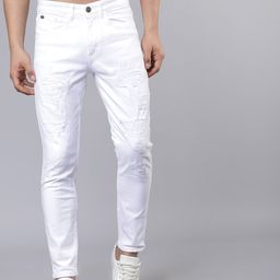 HIGHLANDER Men White Tapered Fit Mid-Rise Clean Look Stretchable Jeans-image-58