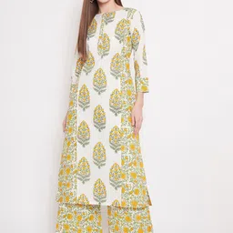 Tissu Women White & Green Printed Kurta with Palazzos-image-21