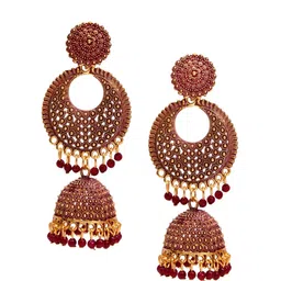 Crunchy Fashion Maroon & Gold-Toned Contemporary Jhumkas-picture-23