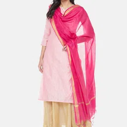 Ethnicity Fuchsia Pink & Gold-Toned Solid Dupatta-picture-18