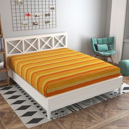 RANGBHAR Yellow & Orange Striped Cotton Double Bedcover-46