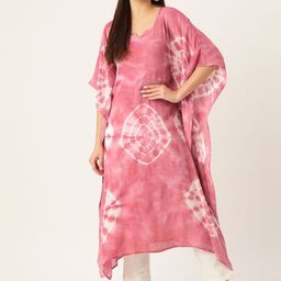 Maaesa Geometric Dyed Flared Sleeves Crepe Kaftan Kurta-51