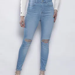 Boohoo Women Skinny Fit High-Rise Slash Knee Light Fade Stretchable Jeans-image-81