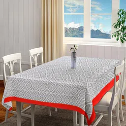 BLANC9 Grey & White Geometric Printed Rectangular Cotton Table Cover-34